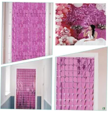 Ekstra Metalize Rose Gold Renk Disko Dikdörtgen Kesim Kapı Perdesi Dekorasyon 1x2 Metre
