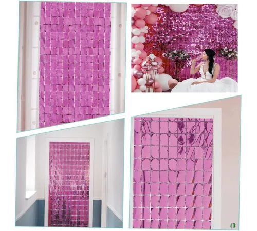 Ekstra Metalize Rose Gold Renk Disko Dikdörtgen Kesim Kapı Perdesi Dekorasyon 1x2 Metre