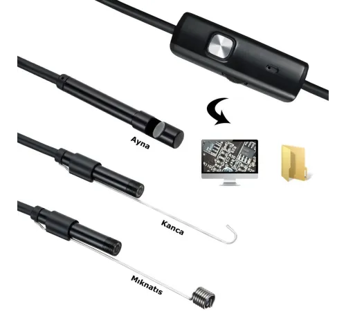 Endoskop 3 in 1 Yılan Kamera USB Micro Usb Type-C 2M Sert Kablo