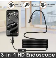 Endoskop 3 in 1 Yılan Kamera USB Micro Usb Type-C Uyumlu 15M