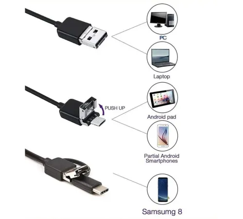 Endoskop 3 in 1 Yılan Kamera USB Micro Usb Type-C Uyumlu 20M