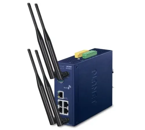 Endüstriyel 5GHz 802.11ax 2400Mbps Kablosuz Access Point<br>
4 x 10/100/1000BASE-T RJ45 LAN port (Port 1 ile Port 4 arası)<br>
1 x 10/100/1000BASE-T RJ45 WAN/LAN port (Port 5)<br>
2 x çift bant (2.4GHz/5GHz) RP-SMA konektör ve anten<b