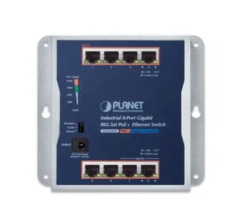 Endüstriyel Duvar Tip Yönetilemeyen PoE+ Switch (Industrial 8-Port 10/100/1000T 802.3at PoE+ Wall-mounted Gigabit Ethernet Switch)<br>
8-Port 10/100/1000Base-T IEEE 802.3at/af PoE+ Injector (Port başına 30.8 watt) (PoE Güç Bütçesi maks. 120 Watt)