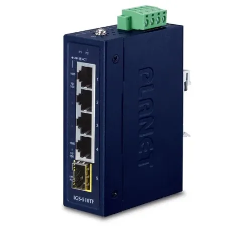 Endüstriyel Kompakt 4-Port 10/100/1000T + 1-Port 100/1000X SFP Gigabit Ethernet Switch<br>
Industrial Compact 4-Port 10/100/1000T + 1-Port 100/1000X SFP Gigabit Ethernet Switch