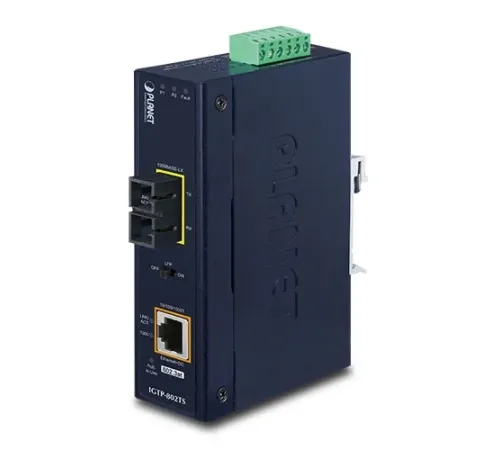 Endüstriyel Media Converter<br>
1000BASE-LX (SC,SM) <-> 10/100/1000BASE-T 802.3at PoE+<br>
10km<br>
1000BASE-LX to 10/100/1000BASE-T 802.3at PoE+ Industrial Media Converter (SC,SM) -10km