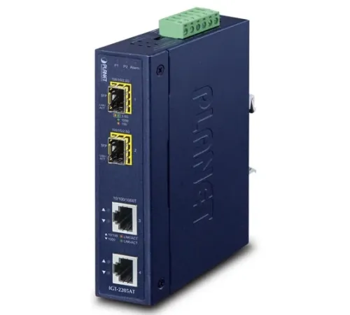 Endüstriyel Media Converter<br>
2-port 10/100/1000T <-> 2-port 100/1000/2500X SFP<br>
Industrial 2-port 10/100/1000T to 2-port 100/1000/2500X SFP Media Converter