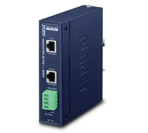Endüstriyel Tek Port 10/100/1000Mbps 802.3bt PoE++ Splitter<br>
Industrial Single-Port 10/100/1000Mbps 802.3bt PoE++ Splitter