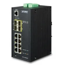 Endüstriyel Tip Yönetilebilen Switch (Industrial Managed Switch)<br>
8-Port 10/100/1000Base-T<br> 
4 x 1000BASE-SX/LX/BX SFP/mini-GBIC yuva (Port-9 ile Port-12 arası), 100Base-FX SFP uyumlu<br>
IP30, -40~75 Derece C<br>
1 x Konsol 