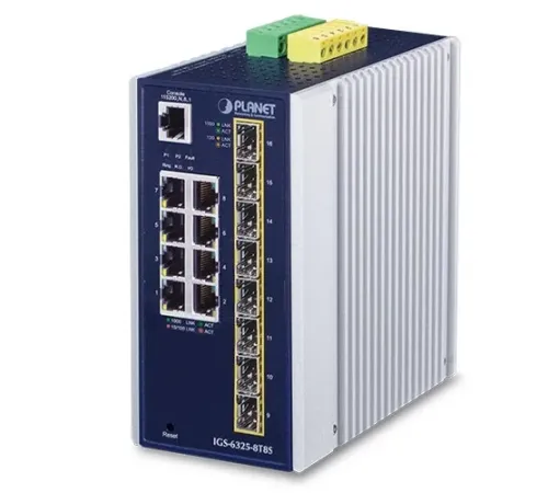 Endüstriyel Tip Yönetilebilir Ethernet Switch (Industrial Managed Ethernet Switch)<br>
L3<br>
8-Port 10/100/1000T<br>
8-Port 100/1000X SFP yuva