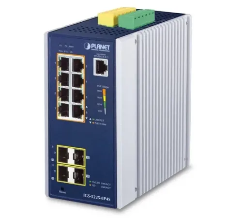 Endüstriyel Tip Yönetilebilir Gigabit PoE Switch (Industrial Managed Gigabit PoE Switch)<br>
Basic L3<br>
8 x 10/100/1000T 802.3at PoE+ Injector (Port-1 ile Port-8 arası) (Port başına 36 watt) (PoE Güç Bütçesi maks. 240 watt)<br>
2 x 100
