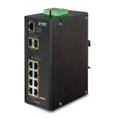 Endüstriyel Tip Yönetilebilir Switch (Industrial Managed Switch)<br>
8-Port 10/100/1000Base-TX IEEE 802.3at/af PoE Injector (Port başına 36 watt) (PoE Güç Bütçesi maks. 240 watt)<br>
2-Port 1000BASE-SX/LX/BX SFP/mini-GBIC yuva (Port-9 ve Port-