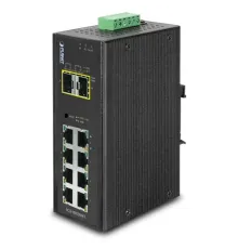 Endüstriyel Tip Yönetilebilir Switch (Industrial Managed Switch)<br>
8-Port 10/100/1000Base-T<br>  
2 x 1000BASE-SX/LX/BX SFP/mini-GBIC yuva (Port-9 ve Port-10), 100Base-FX SFP uyumlu<br>
IP30, -40~75 Derece C
