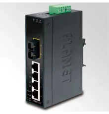 Endüstriyel Tip Yönetilemeyen Ethernet Switch (Industrial Unmanaged Ethernet Switch)<br>
4-Port 10/100Base-TX<br>
1-Port 100Base-FX Single-mode SC 15 km<br>
IP30, -40~75 Derece C