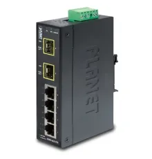Endüstriyel Tip Yönetilemeyen Ethernet Switch (Industrial Unmanaged Ethernet Switch)<br>
4-Port 10/100Base-TX<br>
2-Port 100Base-FX SFP yuva<br>
IP30, -40~75 Derece C