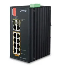 Endüstriyel Tip Yönetilemeyen PoE+ Switch (Industrial Unmanaged PoE+ Switch)<br>
8-Port 10/100TX IEEE 802.3at/af PoE+ Injector (Port başına 30.8 watt) (PoE Güç Bütçesi maks. 240 watt)<br>
2-Port 10/100/1000T<br>
2-Port 1000Base-SX/LX/BX 