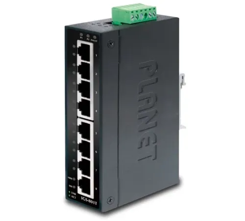 Endüstriyel Tip Yönetilemeyen Switch (Industrial Unmanaged Switch)<br>
8-Port 10/100/1000Mbps<br>
IP30, -40~75 Derece C