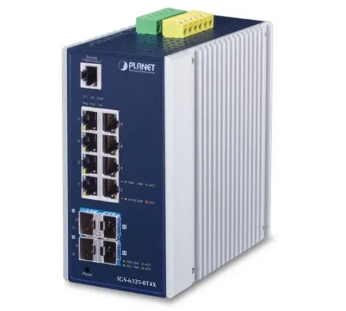 Endüstriyel Yönetilebilir Ethernet Switch (Industrial Managed Ethernet Switch)<br>
L3<br>
8-Port 10/100/1000T<br>
4-Port 10G SFP+