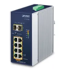 Endüstriyel Yönetilemeyen PoE+ Switch (Industrial Unmanaged PoE+ Switch)<br>
8-Port 10/100/1000T IEEE 802.3at/af PoE+ Injector Port (Port 1 ila Port 8 arası) (Port başına 30.8 watt) (PoE Güç Bütçesi maks. 240 Watt)<br>
2-Port 1000Base-SX/LX/BX