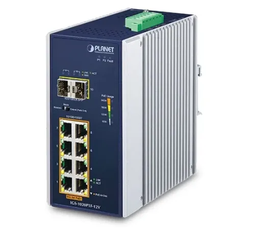 Endüstriyel Yönetilemeyen PoE+ Switch (Industrial Unmanaged PoE+ Switch)<br>
8-Port 10/100/1000T IEEE 802.3at/af PoE+ Injector Port (Port 1 ila Port 8 arası) (Port başına 30.8 watt) (PoE Güç Bütçesi maks. 240 Watt)<br>
2-Port 1000Base-SX/LX/BX