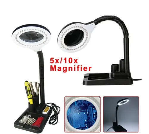 Esnek 5X /10X 40 Led Işıklı Büyüteç - Lamba Büyüteç Okuma - Çalışma Lehim Masa Lambası A808
