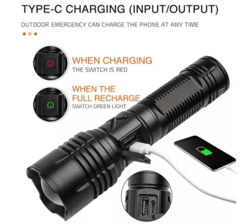 F-38 Yüksek Güç Ultra Spot Uzun Menzilli El Feneri Şarj Edilebilir LED Güçlü El Fener Aydınlatma