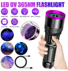 F.B.I F-365 UV 20W Şarjlı 26650 Pilli Profesyonel El Feneri