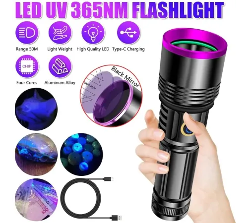 F.B.I F-365 UV 20W Şarjlı 26650 Pilli Profesyonel El Feneri