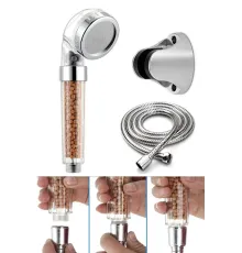Filtreli Ve Su Tasarruflu Arıtmalı Duş Başlığı Seti Boncuklu Başlık Hortum Ve Mafsal Set