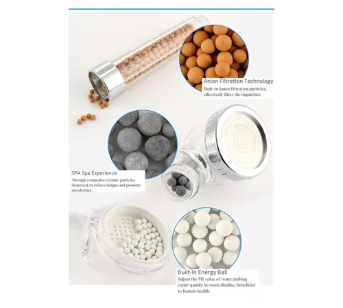 Filtreli Ve Su Tasarruflu Arıtmalı Duş Başlığı Seti Boncuklu Başlık Hortum Ve Mafsal Set