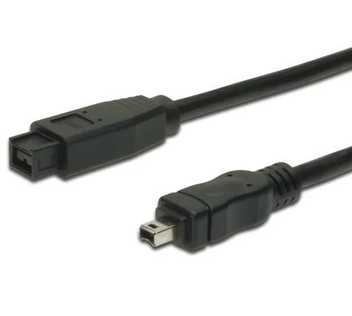 FireWire 800 Bağlantı Kablosu, 9 pin erkek - 4 pin erkek, 1.80 metre, AWG: 26/28, IEEE 1394-2008, UL, siyah renk