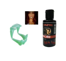 Fosforlu Çift Damak Takma Vampir Dişi ve 50 gr Tiyatro Kanı