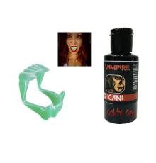 Fosforlu Çift Damak Takma Vampir Dişi ve 50 gr Tiyatro Kanı