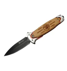 FS 11032 Kahverengi Kurtarma / Kamp Çakısı 20cm - Kartal İşlemeli Ahşap Sap, Cam Kırma Aparatlı