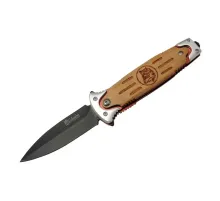 FS 11033 Kahverengi Kurtarma / Kamp Çakısı 20cm - Yarı , Kurt İşlemeli Ahşap Sap