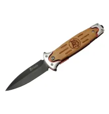 FS 11033 Kahverengi Kurtarma / Kamp Çakısı 20cm - Yarı , Kurt İşlemeli Ahşap Sap