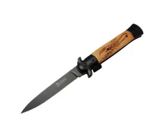 FS12453 Kahverengi Kamp Çakı 23cm- Akrep İşlemeli Ahşap Sap