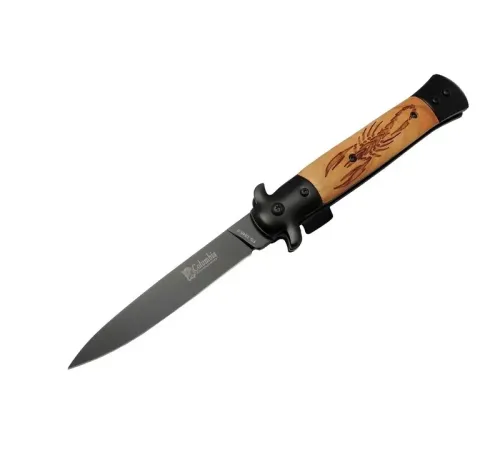 FS12453 Kahverengi Kamp Çakı 23cm- Akrep İşlemeli Ahşap Sap