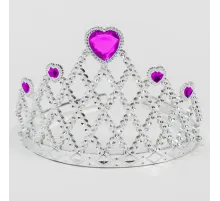 Fuşya Kalpli Gümüş Renk Kraliçe Tacı Prenses Tacı