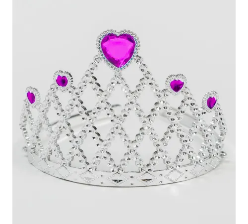Fuşya Kalpli Gümüş Renk Kraliçe Tacı Prenses Tacı