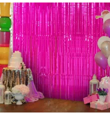 Fuşya Renk Ekstra Metalize Parlak Saçaklı Arka Fon Perde İthal 1x2 Metre