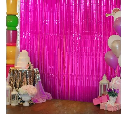 Fuşya Renk Ekstra Metalize Parlak Saçaklı Arka Fon Perde İthal 1x2 Metre
