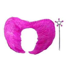 Gerçek Tüylü Katlanabilir Çocuk Pembe Melek Kanadı ve Asa Seti 40x55 cm