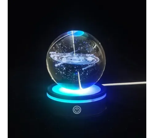 Gezegenler Tasarımlı Renk Değiştiren Dönen Cam Küre
