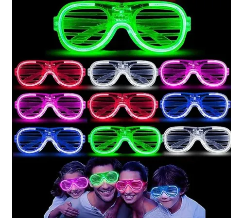 Glow Model 3 Farklı Fonksiyonlu Işıklı Panjur Parti Gözlüğü Karışık Renk 12 Adet