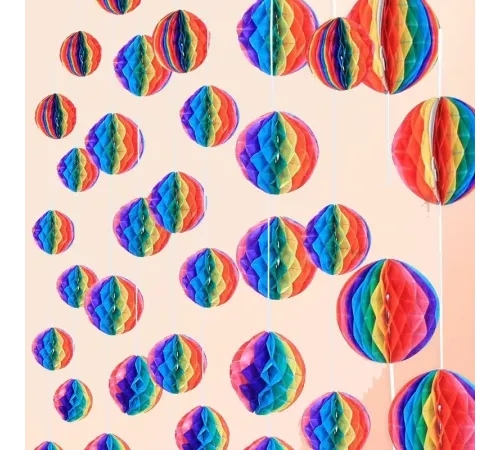 Gökkuşağı Renkli 30 cm Rengarenk Kağıt Süs Fener 1 Adet