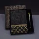 Gold Desen Siyah Deri Defter Kalem Set