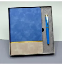 Gold Şeritli Mavi Defter Ve Kalem Seti