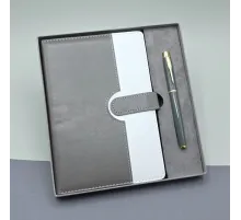 Gri Kutulu Deri Defter Roller Kalem Set