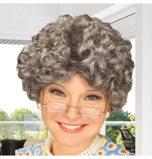 Gri Renk Kıvırcık Yaşlı Peruk Büyükanne Peruğu Astarlı Bonus
