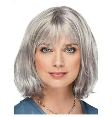Gri Renk Yaşlı Peruğu Kısa Saç Kısa Peruk Gri Teyze Peruğu